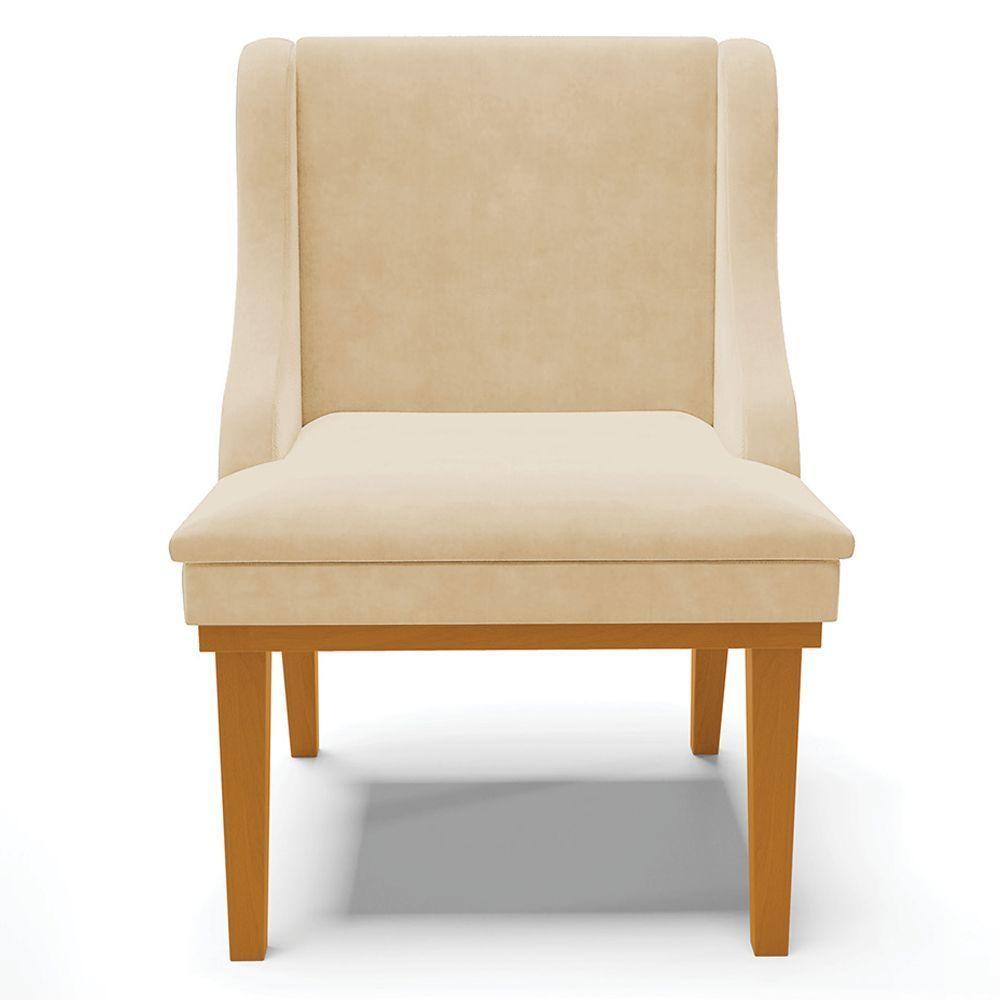 Kit 5 Cadeiras Decorativas Sala De Jantar Base Fixa De Madeira Firenze Suede Bege/castanho G19 - 4