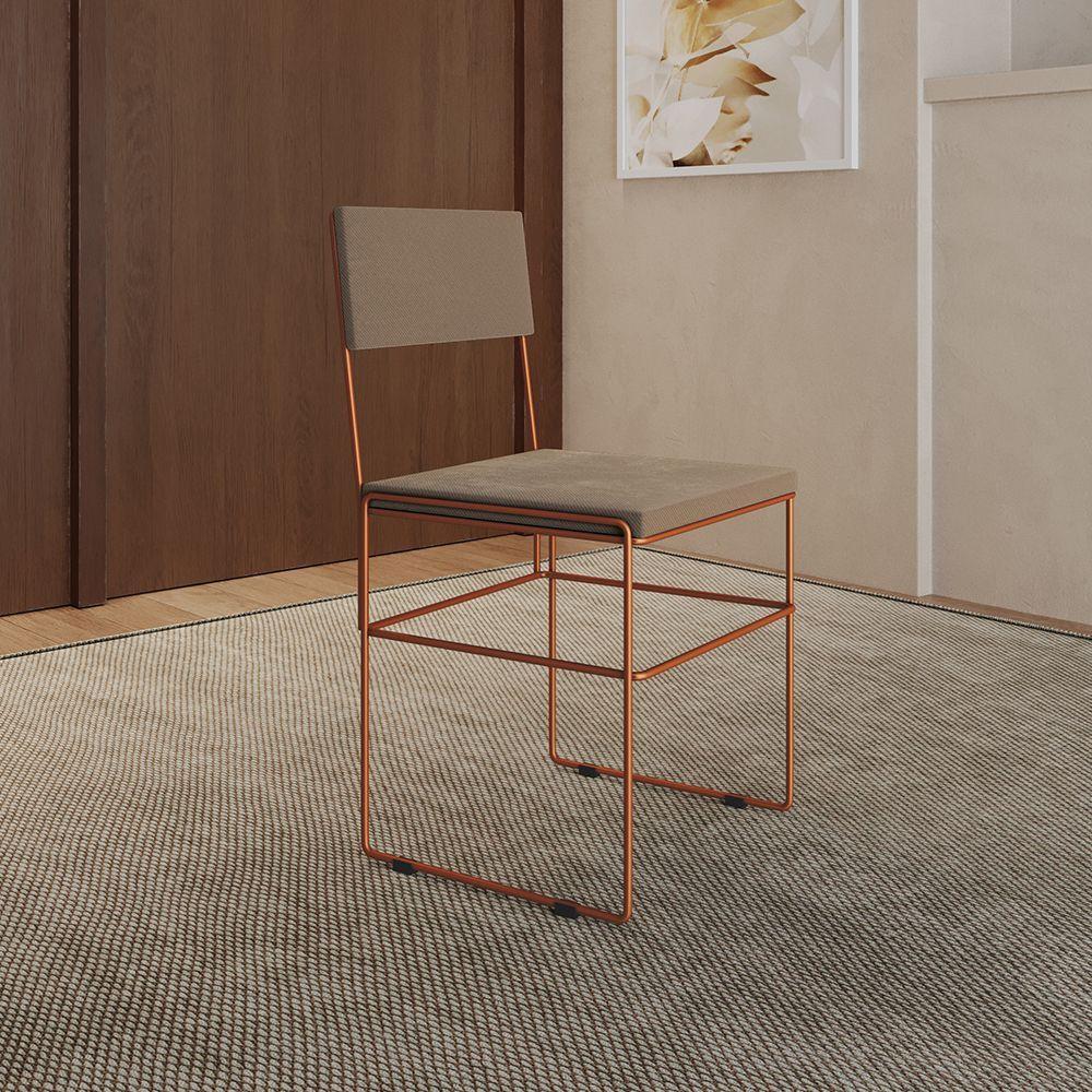 Kit 6 Cadeiras De Jantar Estofadas Bege Base Cobre - 5