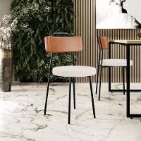 Cadeira Decorativa Estofada Para Sala De Jantar Barcelona L02 Couríssimo Camel Linho Cru - 5