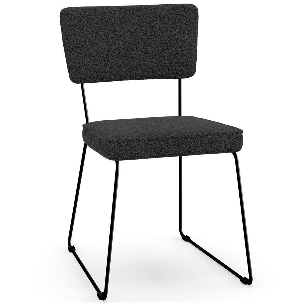 Cadeira Decorativa Estofada Para Sala De Jantar Base Em Aço Allana L02 Bouclê Preto - 1