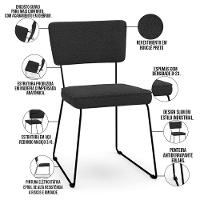 Cadeira Decorativa Estofada Para Sala De Jantar Base Em Aço Allana L02 Bouclê Preto - 6