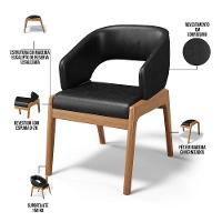 Kit 02 Cadeiras De Jantar E Estar Living Estofada Lince L02 Couríssimo Preto - 8