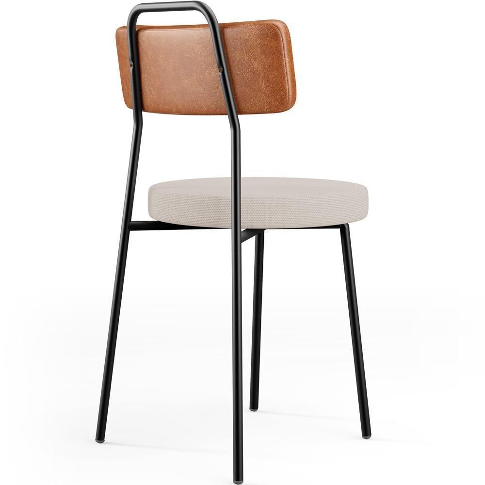 Cadeira Decorativa Estofada Para Sala De Jantar Barcelona L02 Couríssimo Camel Linho Bege - 3