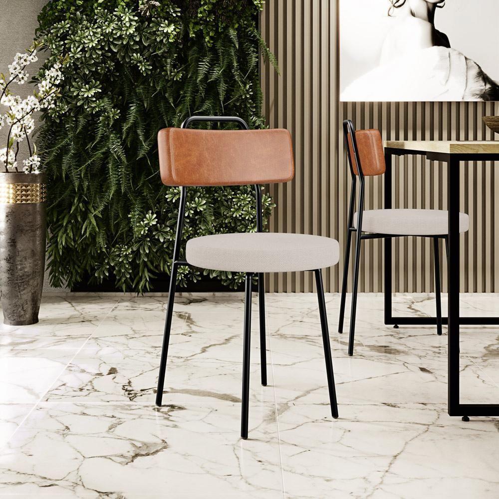 Cadeira Decorativa Estofada Para Sala De Jantar Barcelona L02 Couríssimo Camel Linho Bege - 6
