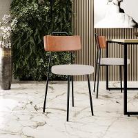 Cadeira Decorativa Estofada Para Sala De Jantar Barcelona L02 Couríssimo Camel Linho Bege - 6