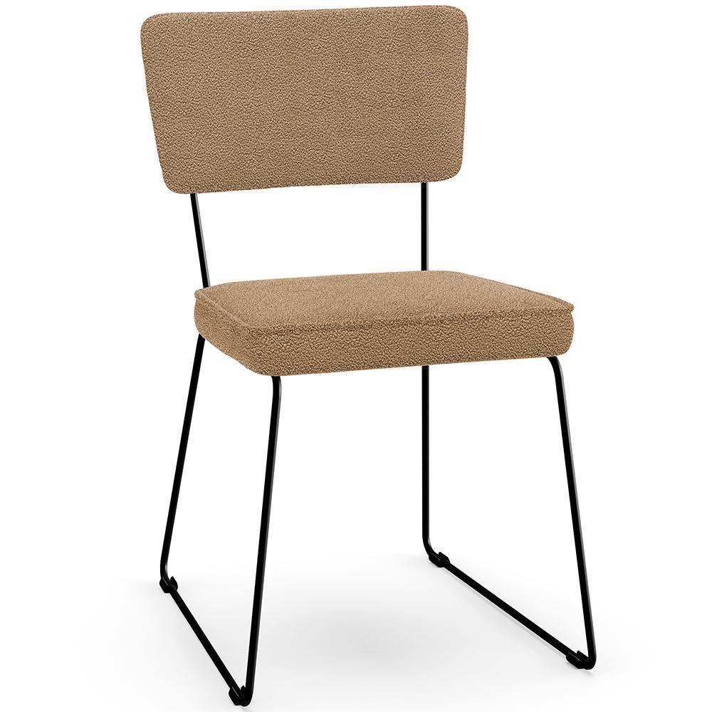 Cadeira Decorativa Estofada Para Sala De Jantar Base Em Aço Allana L02 Bouclê Mostarda - 1
