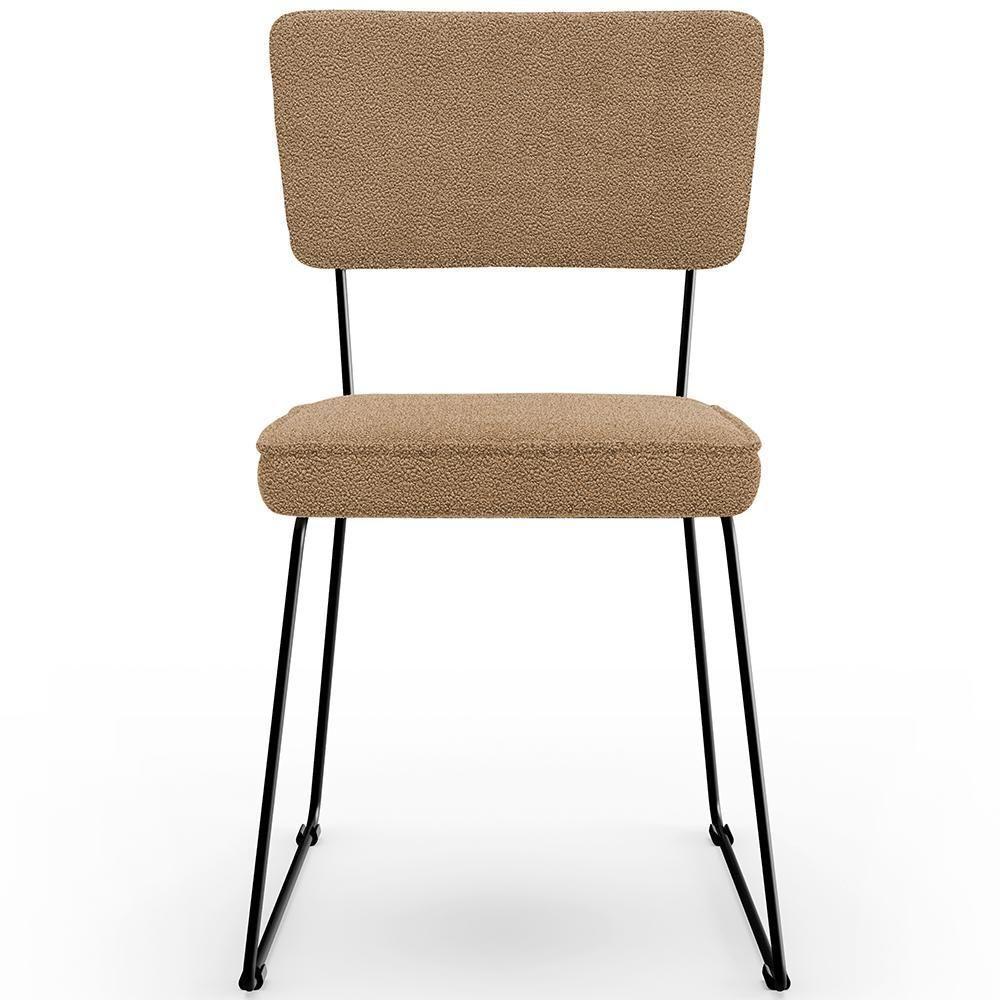 Cadeira Decorativa Estofada Para Sala De Jantar Base Em Aço Allana L02 Bouclê Mostarda - 5