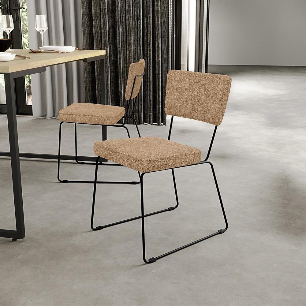 Cadeira Decorativa Estofada Para Sala De Jantar Base Em Aço Allana L02 Bouclê Mostarda - 8