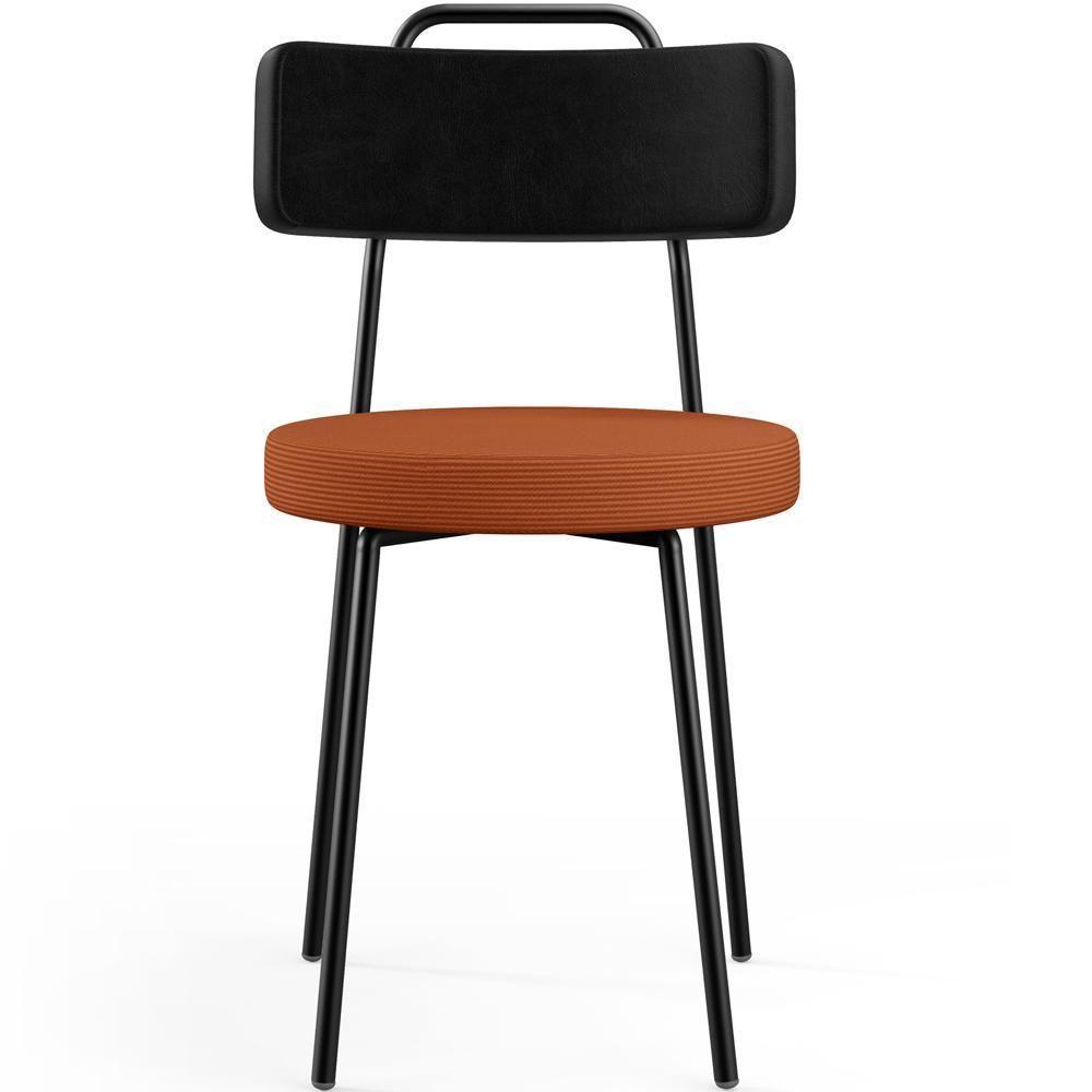 Cadeira Decorativa Estofada Para Sala Jantar Barcelona L02 Couríssimo Preto Tecido Terracota - 6