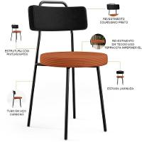 Cadeira Decorativa Estofada Para Sala Jantar Barcelona L02 Couríssimo Preto Tecido Terracota - 5