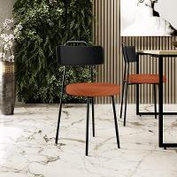 Cadeira Decorativa Estofada Para Sala Jantar Barcelona L02 Couríssimo Preto Tecido Terracota - 7