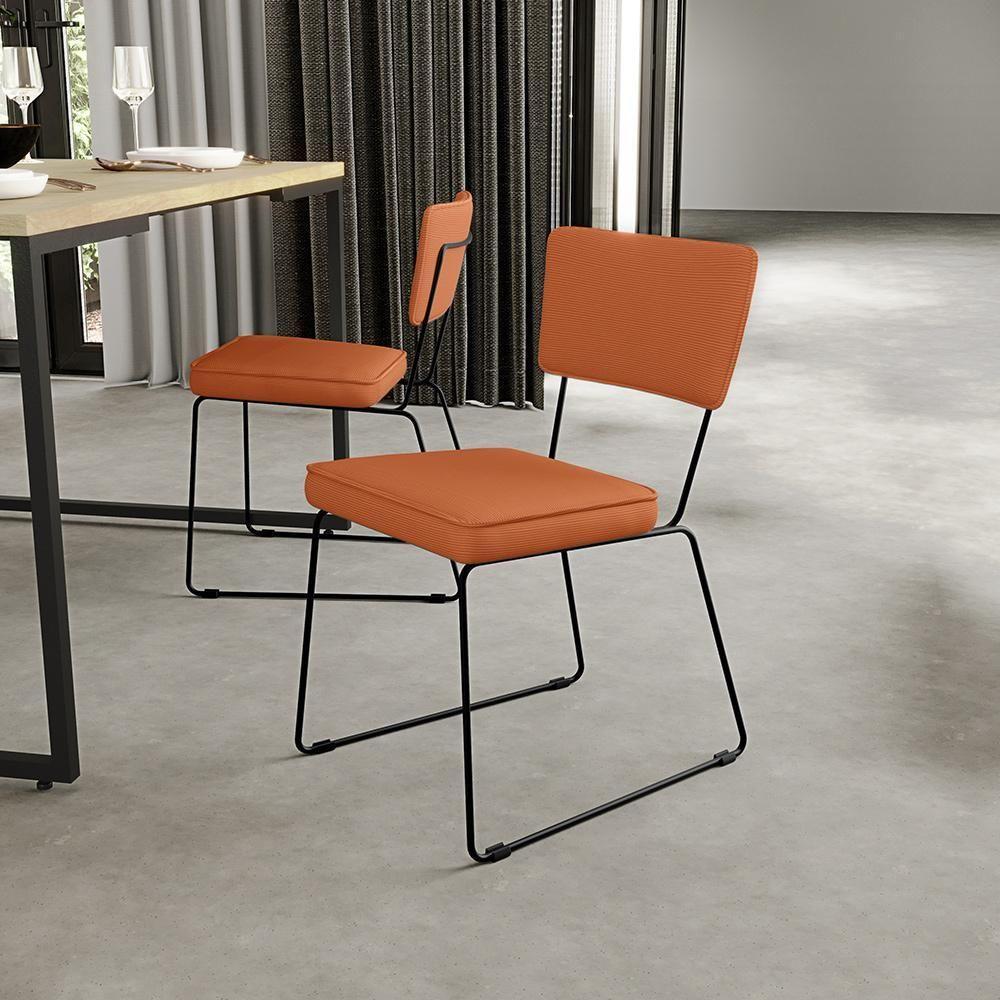 Cadeira Decorativa Estofada Para Sala De Jantar Base Em Aço Allana L02 Tecido Terracota - 2