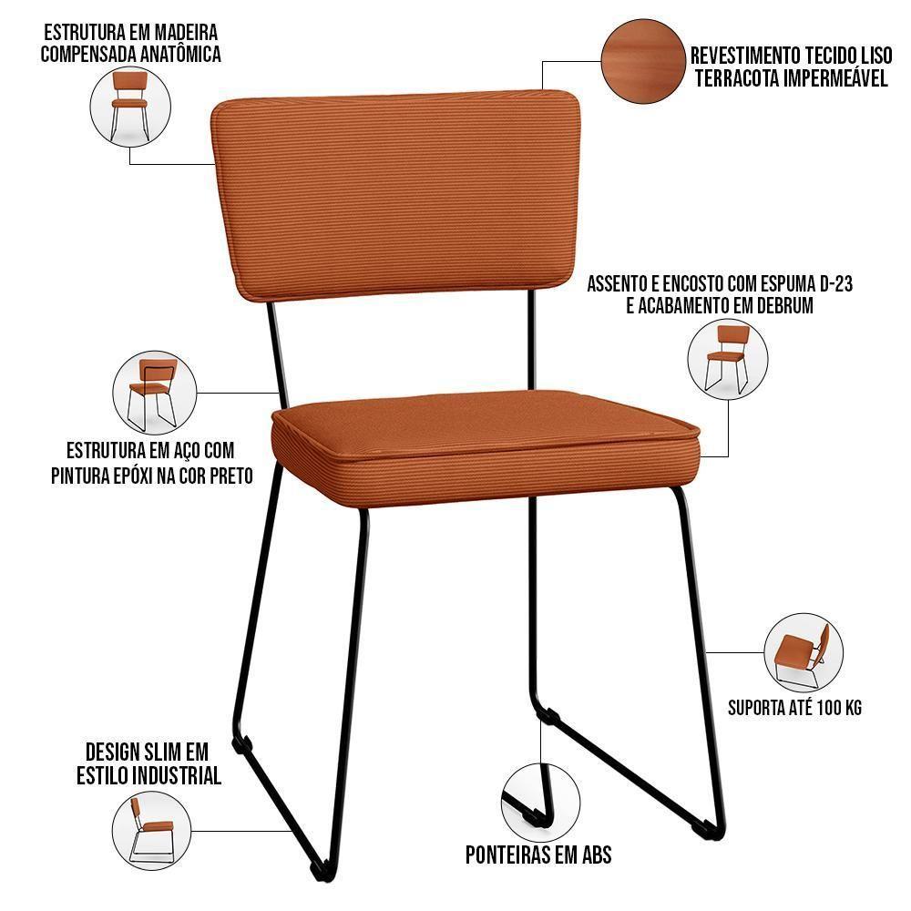 Cadeira Decorativa Estofada Para Sala De Jantar Base Em Aço Allana L02 Tecido Terracota - 7