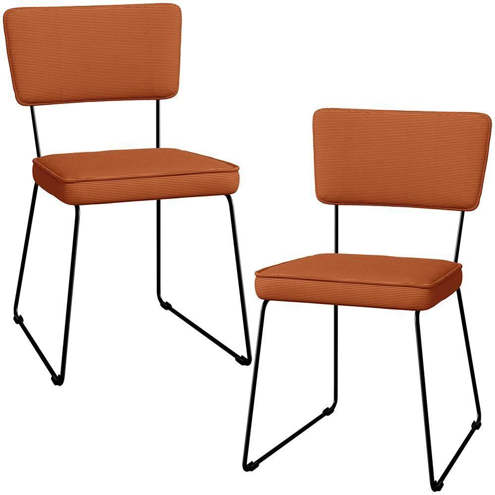 Kit 02 Cadeiras Decorativas Estofada Base De Aço Allana L02 Tecido Terracota - 1