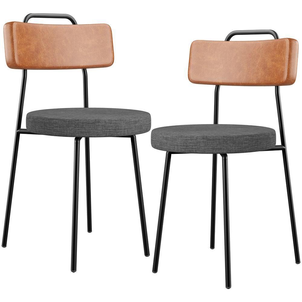 Kit 02 Cadeiras Estofada Sala De Jantar Barcelona L02 Couríssimo Camel Linho Cinza Escuro - 1