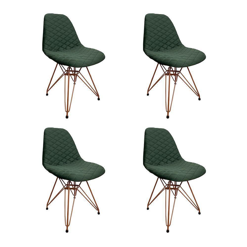Kit 4 Cadeiras Jantar Estofadas Verde Eiffel Eames Base Cobre - Cor: Verde - 1