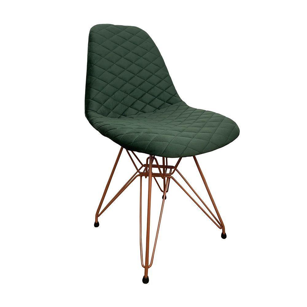 Kit 4 Cadeiras Jantar Estofadas Verde Eiffel Eames Base Cobre - Cor: Verde - 6