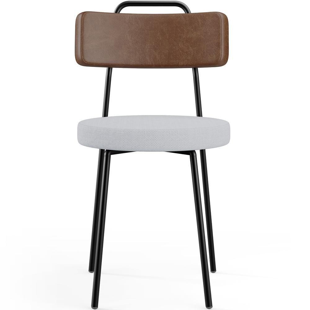 Kit 02 Cadeiras Estofada Para Sala De Jantar Barcelona L02 Couríssimo Marrom Linho Cinza - 6