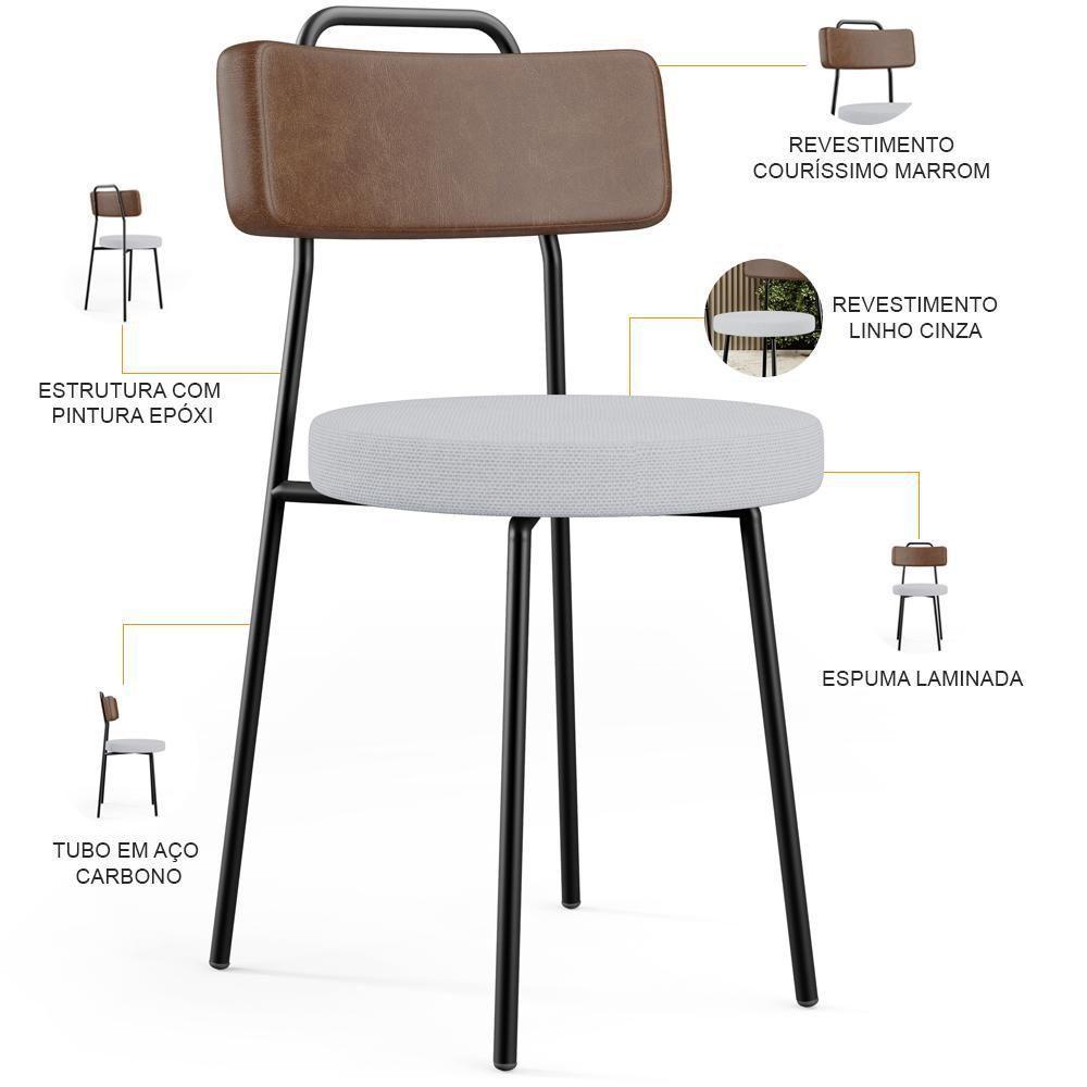 Kit 02 Cadeiras Estofada Para Sala De Jantar Barcelona L02 Couríssimo Marrom Linho Cinza - 7