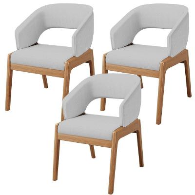 Kit 03 Cadeiras De Jantar E Estar Living Estofada Lince L02 Linho Cinza