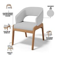 Kit 03 Cadeiras De Jantar E Estar Living Estofada Lince L02 Linho Cinza - 7