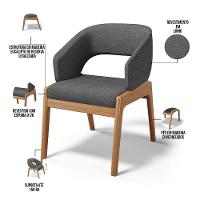 Kit 03 Cadeiras De Jantar E Estar Living Estofada Lince L02 Linho Cinza Escuro - 6