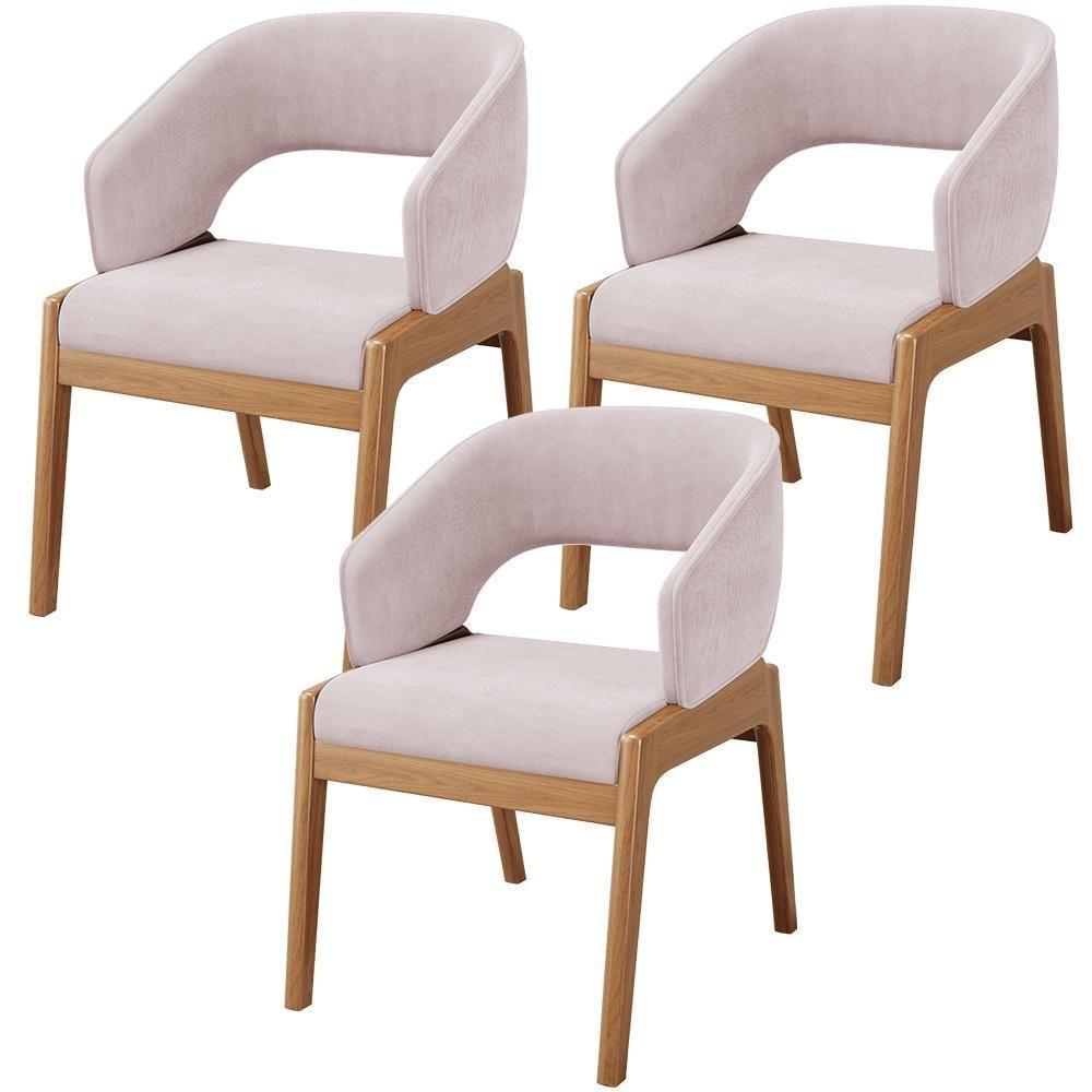 Kit 03 Cadeiras De Jantar E Estar Living Estofada Lince L02 Suede Rosê - 1