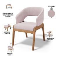 Kit 03 Cadeiras De Jantar E Estar Living Estofada Lince L02 Suede Rosê - 6