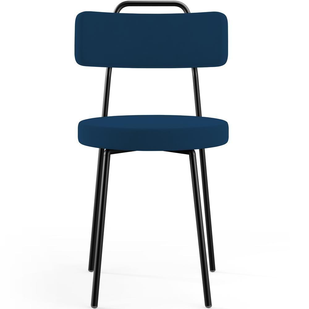 Kit 02 Cadeiras Decorativas Estofada Sala De Jantar Barcelona L02 Suede Azul Marinho - 2