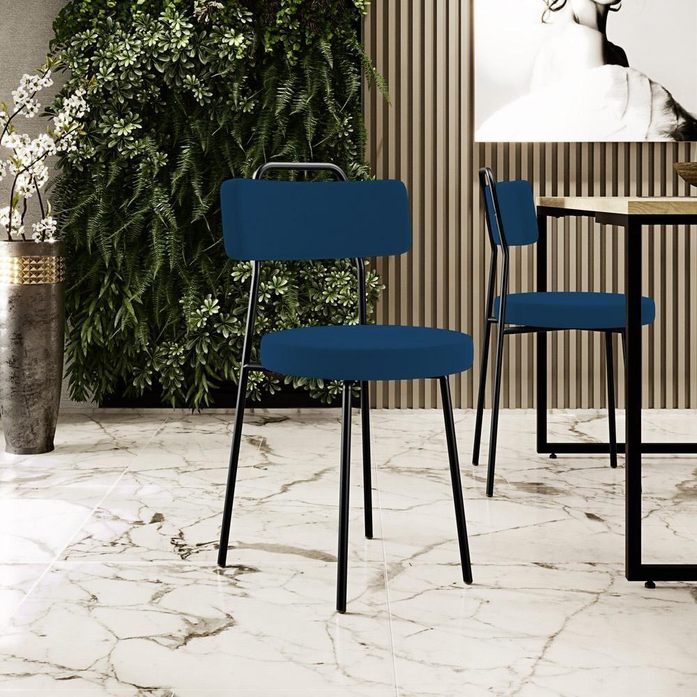 Kit 02 Cadeiras Decorativas Estofada Sala De Jantar Barcelona L02 Suede Azul Marinho - 5