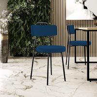 Kit 02 Cadeiras Decorativas Estofada Sala De Jantar Barcelona L02 Suede Azul Marinho - 5