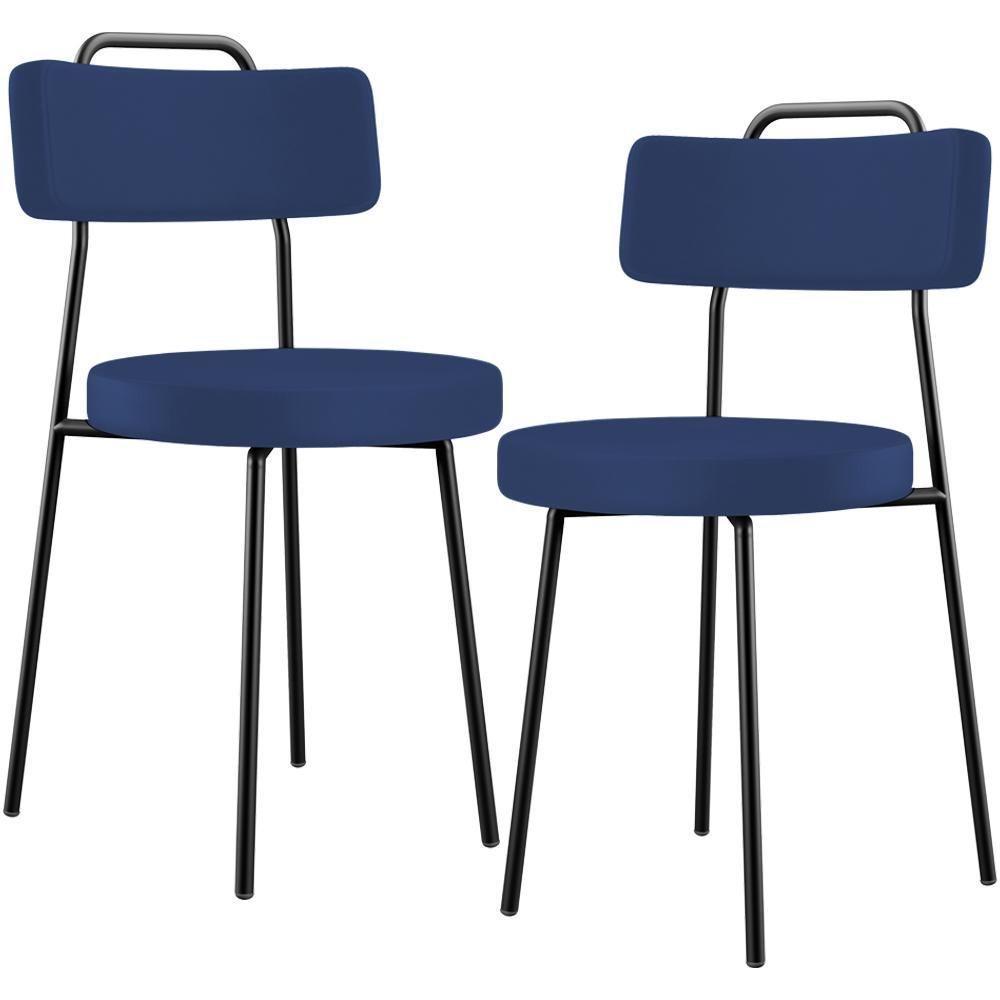 Kit 02 Cadeiras Decorativas Estofada Sala De Jantar Barcelona L02 Facto Azul Marinho - 1