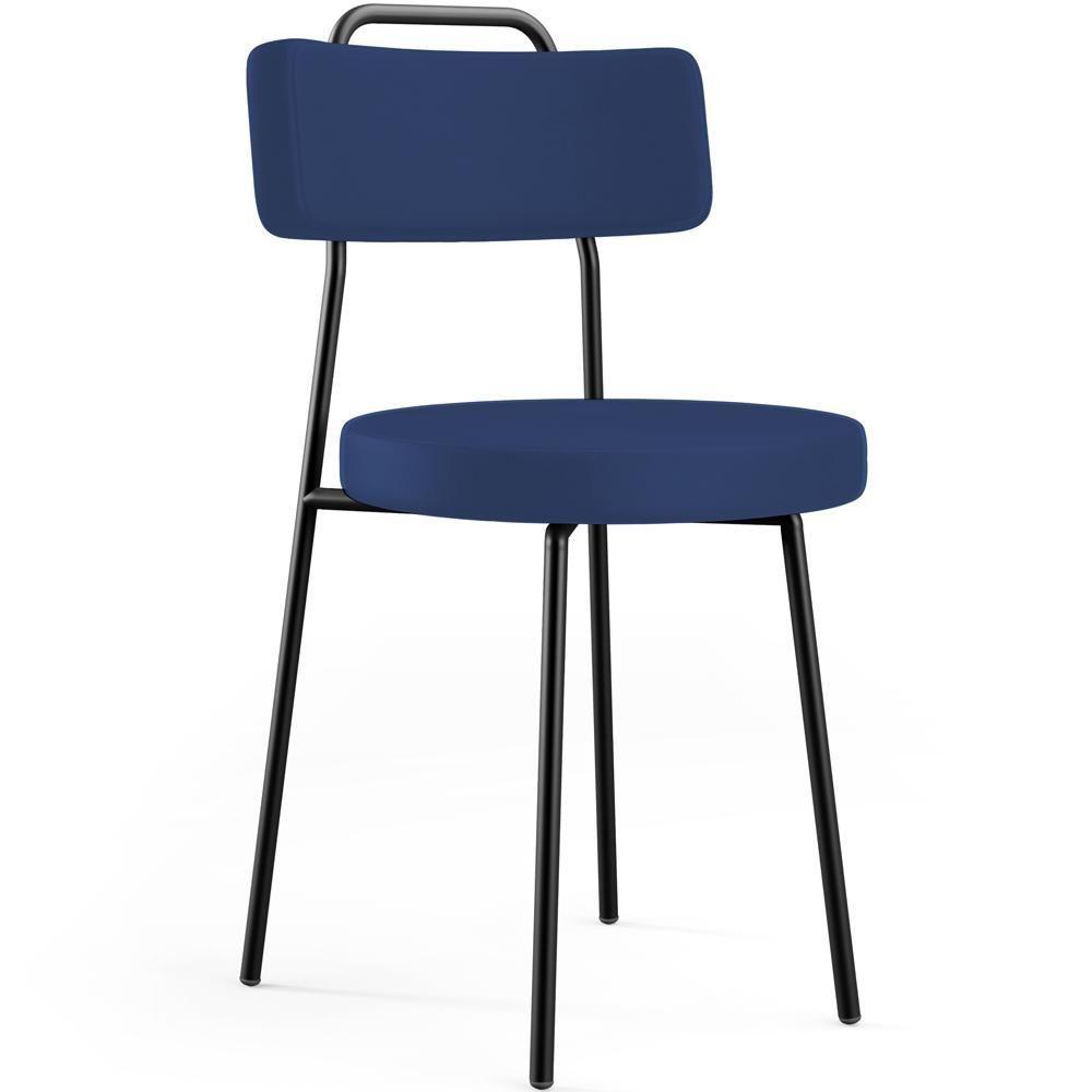 Kit 02 Cadeiras Decorativas Estofada Sala De Jantar Barcelona L02 Facto Azul Marinho - 8