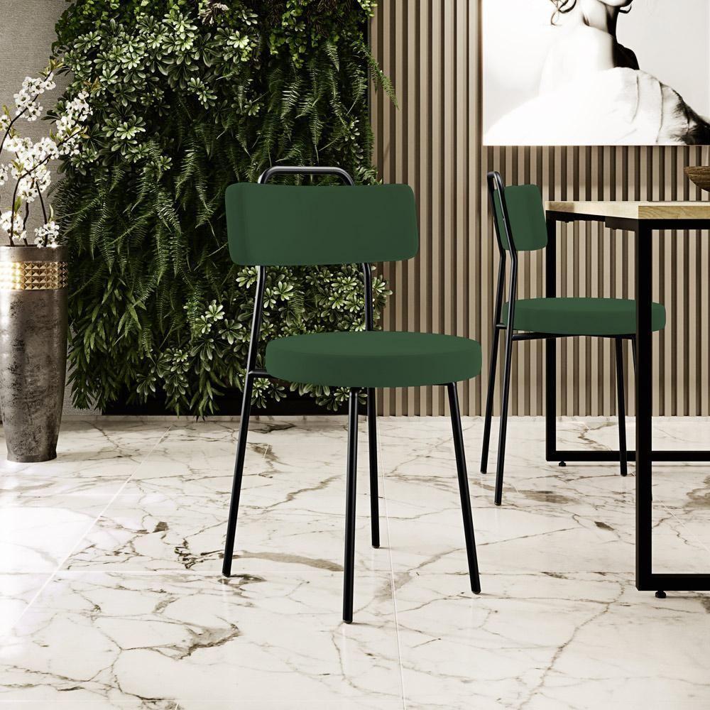 Kit 02 Cadeiras Decorativas Estofada Sala De Jantar Barcelona L02 Suede Verde Musgo - 4