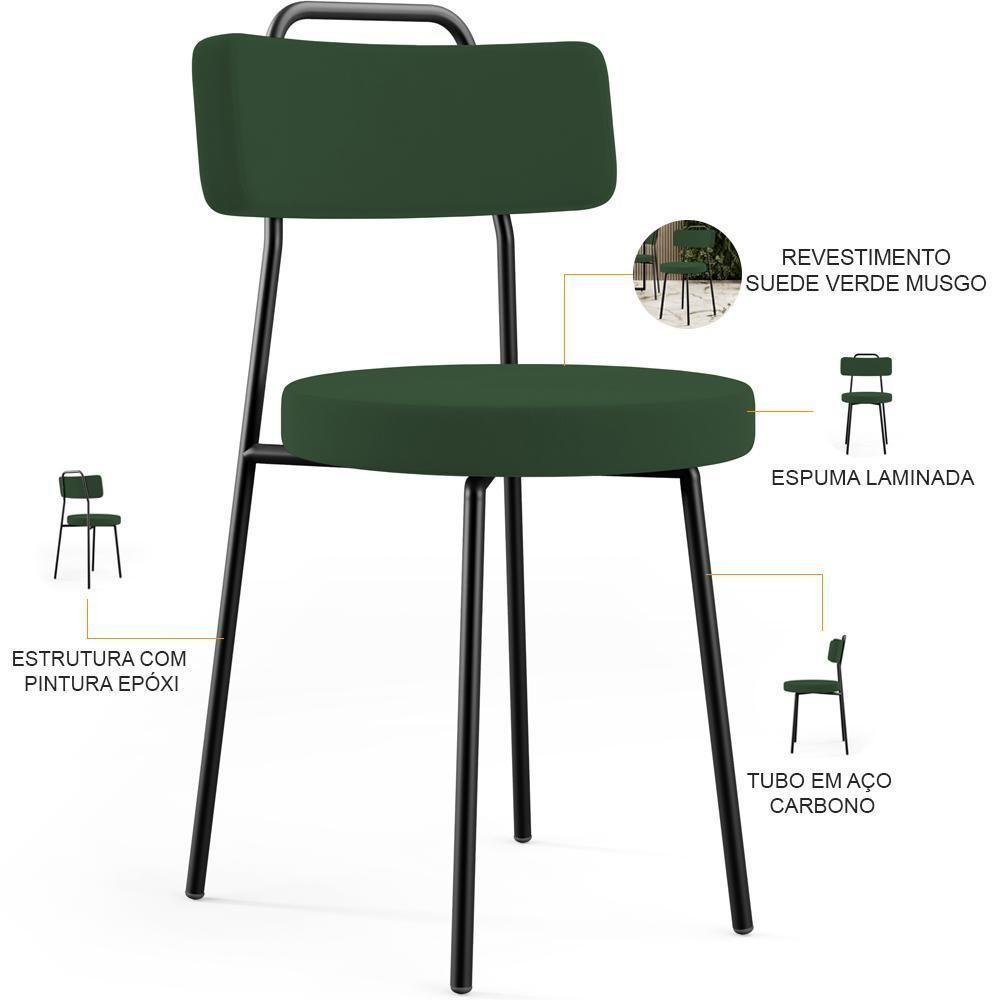 Kit 02 Cadeiras Decorativas Estofada Sala De Jantar Barcelona L02 Suede Verde Musgo - 5