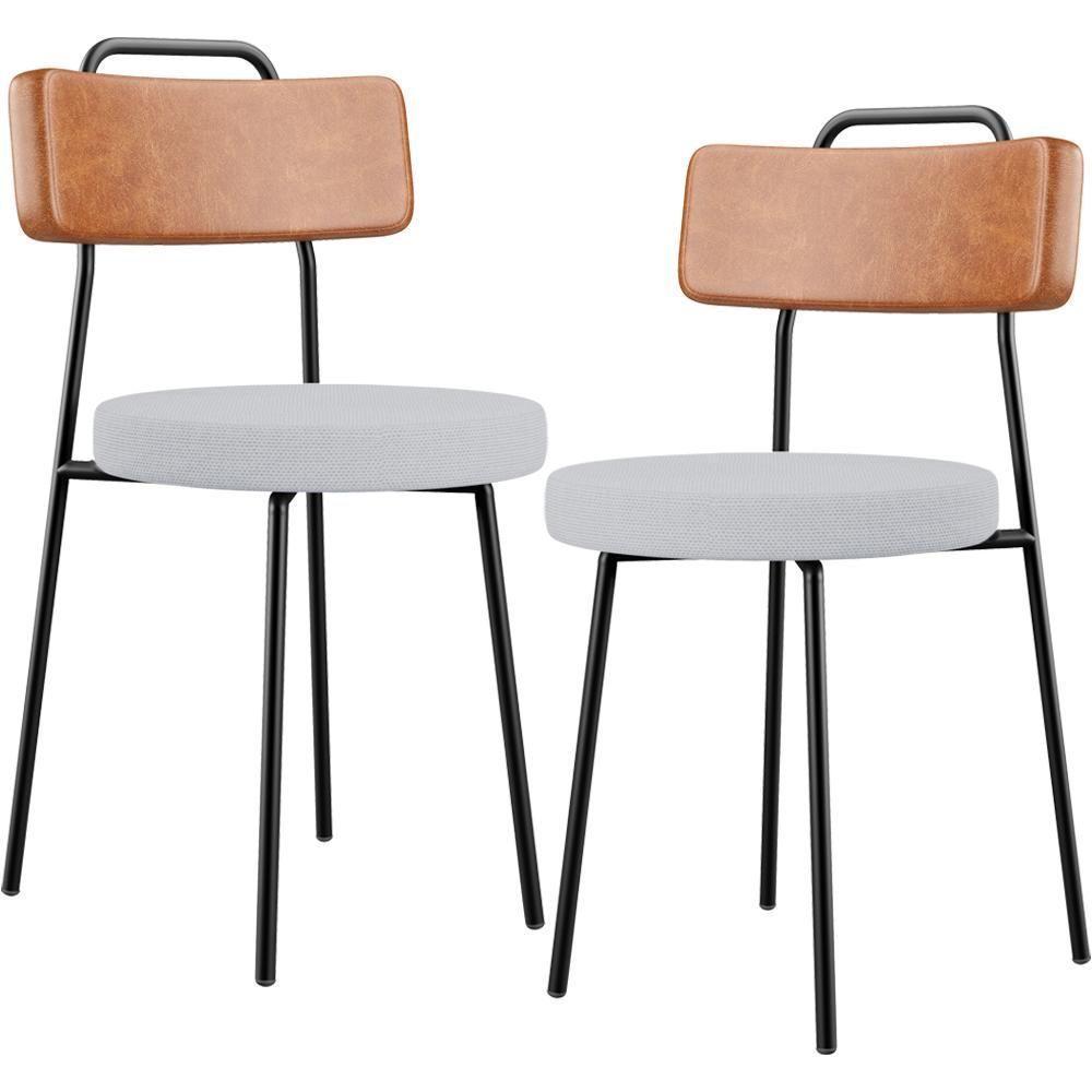 Kit 02 Cadeiras Decorativas Estofada Sala Jantar Barcelona L02 Couríssimo Camel Linho Cinza - 1