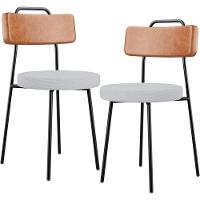 Kit 02 Cadeiras Decorativas Estofada Sala Jantar Barcelona L02 Couríssimo Camel Linho Cinza - 1