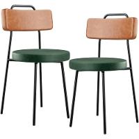 Kit 02 Cadeiras Decorativas Estofada Sala Jantar Barcelona L02 Couríssimo Camel Facto Verde - 1