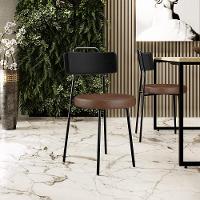 Kit 02 Cadeiras Decorativas Estofada Para Sala Jantar Barcelona L02 Couríssimo Preto Marrom