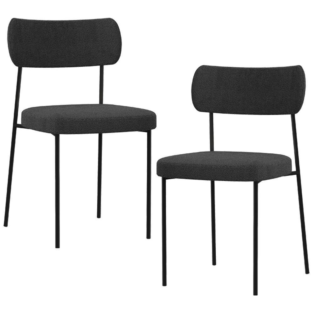 Kit 02 Cadeiras Estofadas Para Sala De Jantar Melina L02 Bouclê Preto - 1