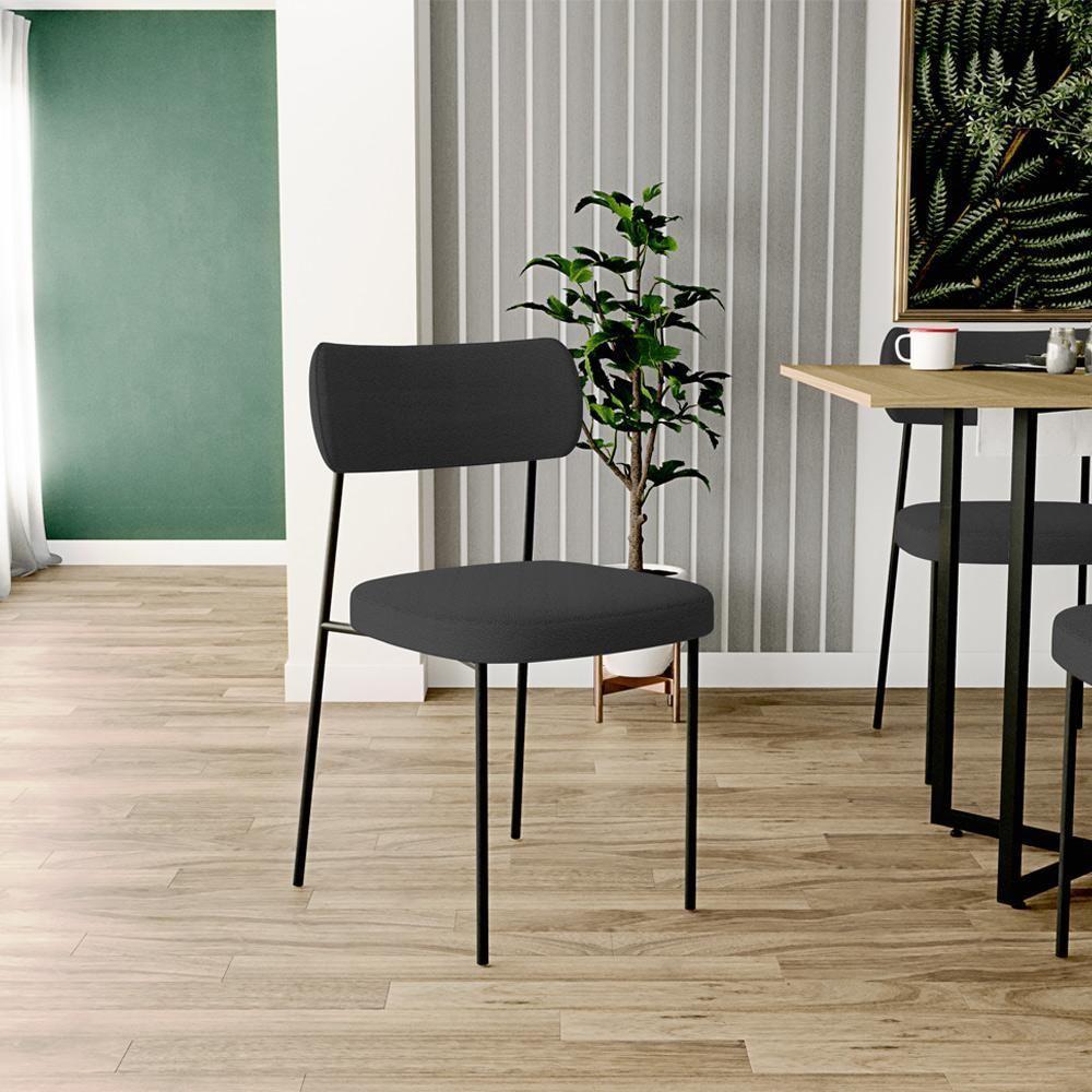 Kit 02 Cadeiras Estofadas Para Sala De Jantar Melina L02 Bouclê Preto - 4