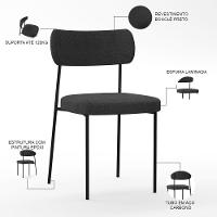 Kit 02 Cadeiras Estofadas Para Sala De Jantar Melina L02 Bouclê Preto - 2