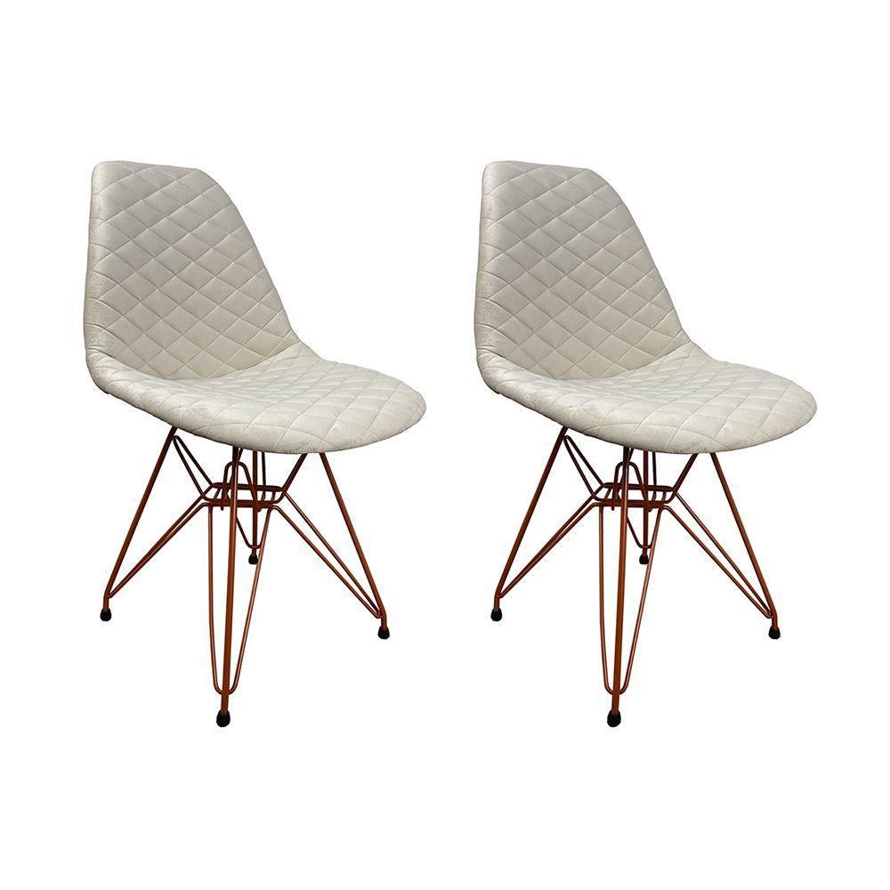 Kit 2 Cadeiras Jantar Estofadas Nude Eiffel Eames Base Cobre - Cor: Nude - 1