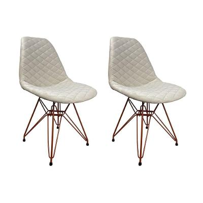 Kit 2 Cadeiras Jantar Estofadas Nude Eiffel Eames Base Cobre - Cor: Nude