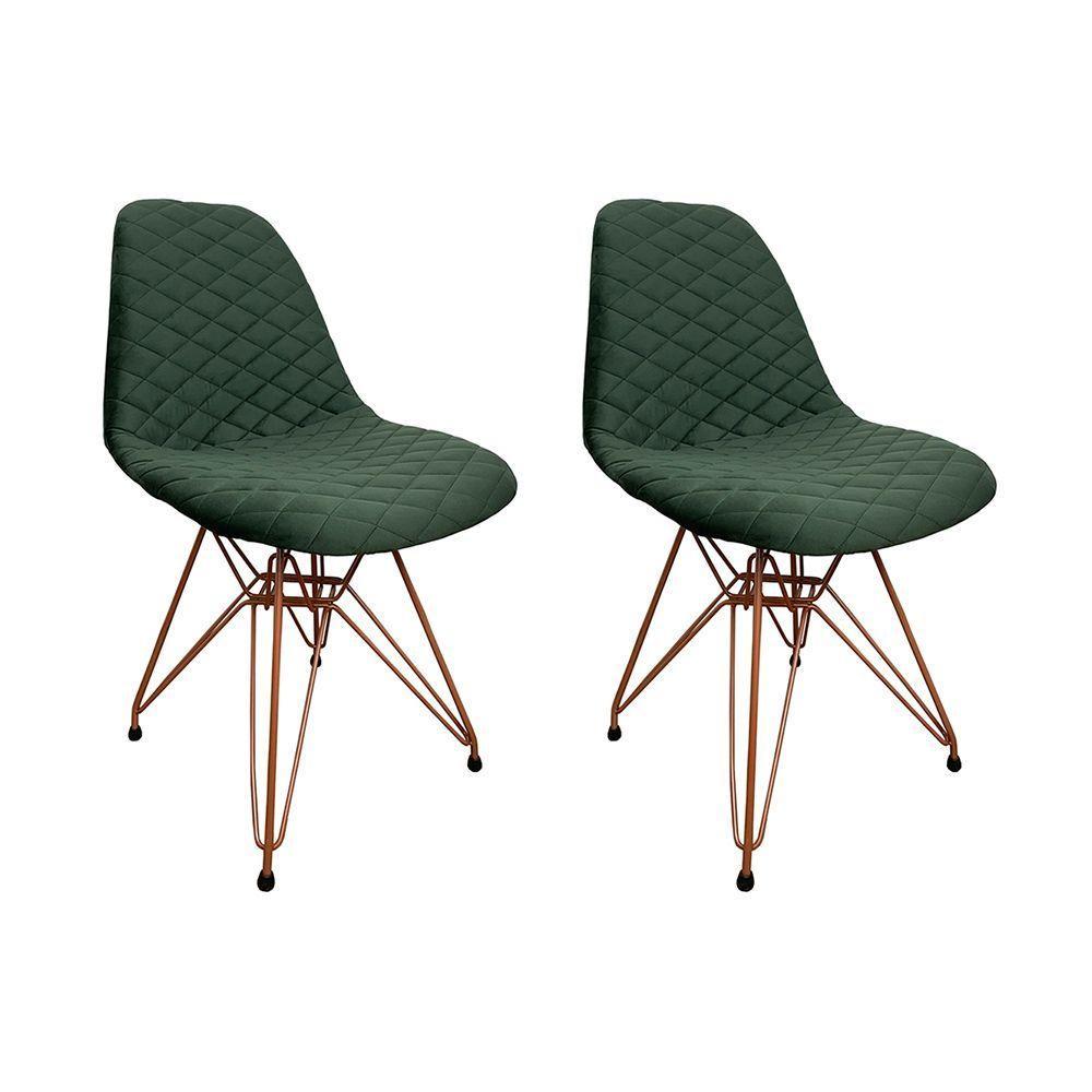Kit 2 Cadeiras Jantar Estofadas Verde Eiffel Eames Base Cobre - Cor: Verde - 1