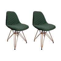 Kit 2 Cadeiras Jantar Estofadas Verde Eiffel Eames Base Cobre - Cor: Verde - 1