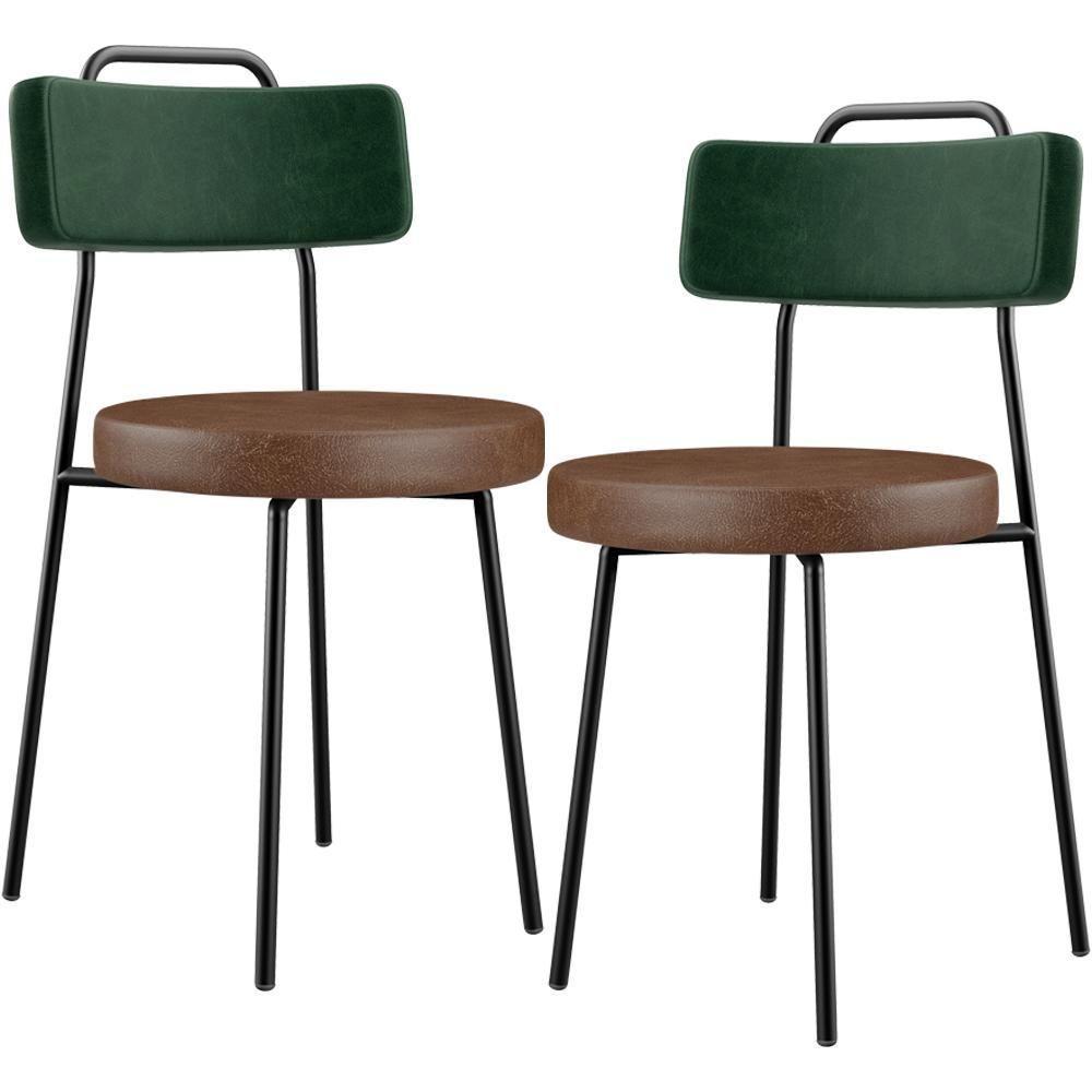 Kit 02 Cadeiras Estofada Para Sala Jantar Barcelona L02 Facto Verde Musgo Couríssimo Marrom - 1