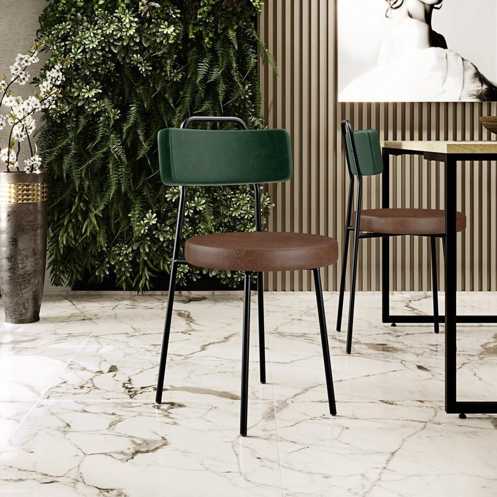 Kit 02 Cadeiras Estofada Para Sala Jantar Barcelona L02 Facto Verde Musgo Couríssimo Marrom - 7