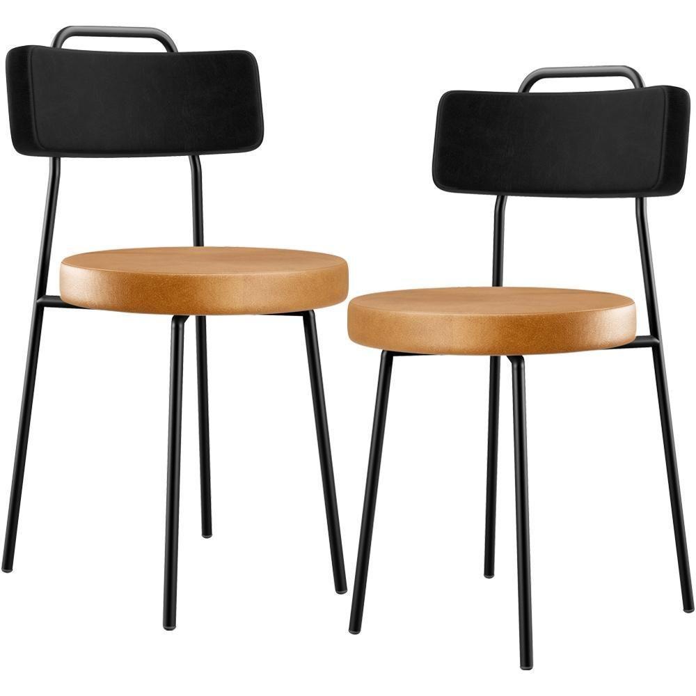 Kit 02 Cadeiras Decorativas Estofada Para Sala Jantar Barcelona L02 Couríssimo Preto Whisky - 1