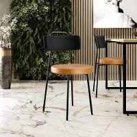 Kit 02 Cadeiras Decorativas Estofada Para Sala Jantar Barcelona L02 Couríssimo Preto Whisky - 3